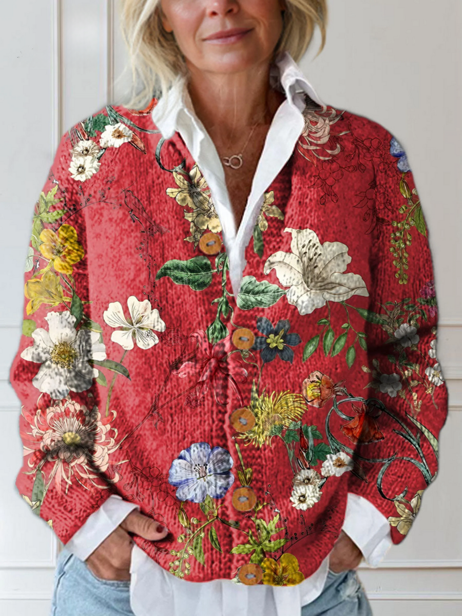 Eviana - Vintage Floral Knit Cardigan