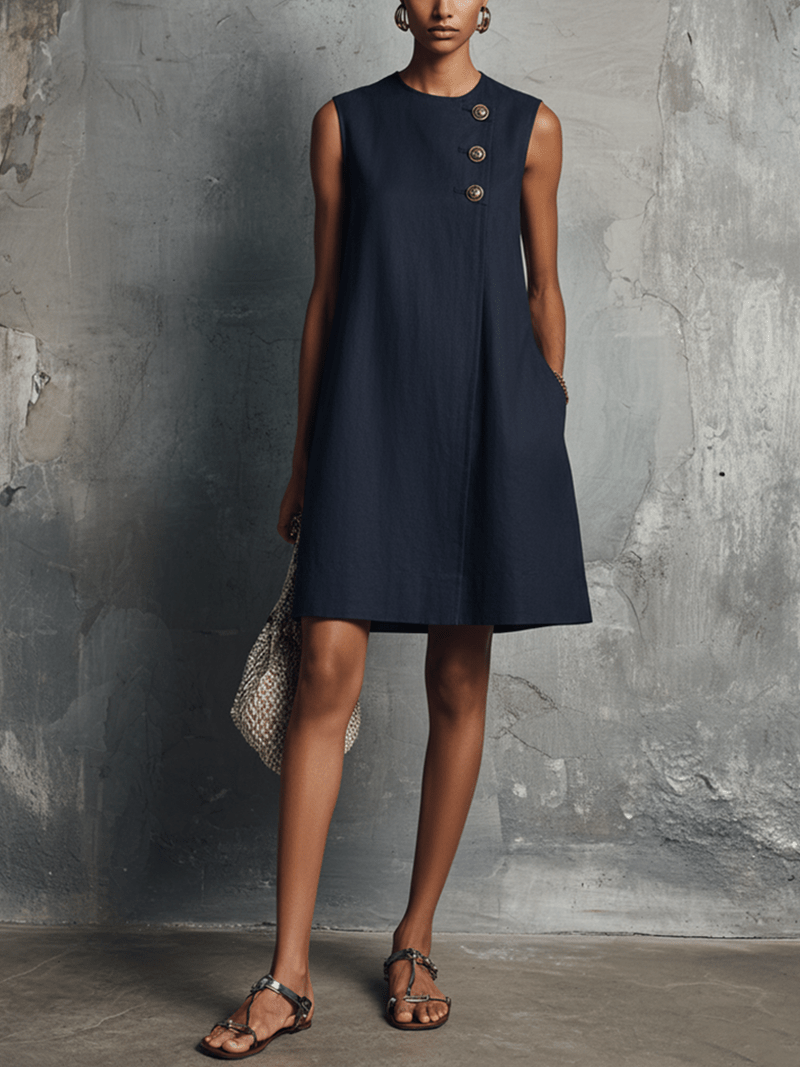 Sienna | Asymmetric Button Mini Dress - Rosalind Lane