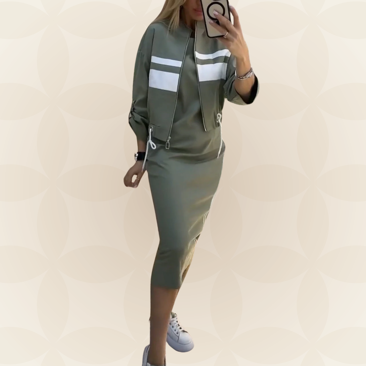 By Esmee - Casual en stijlvolle set met jurk met ronde hals en jasje voor dames