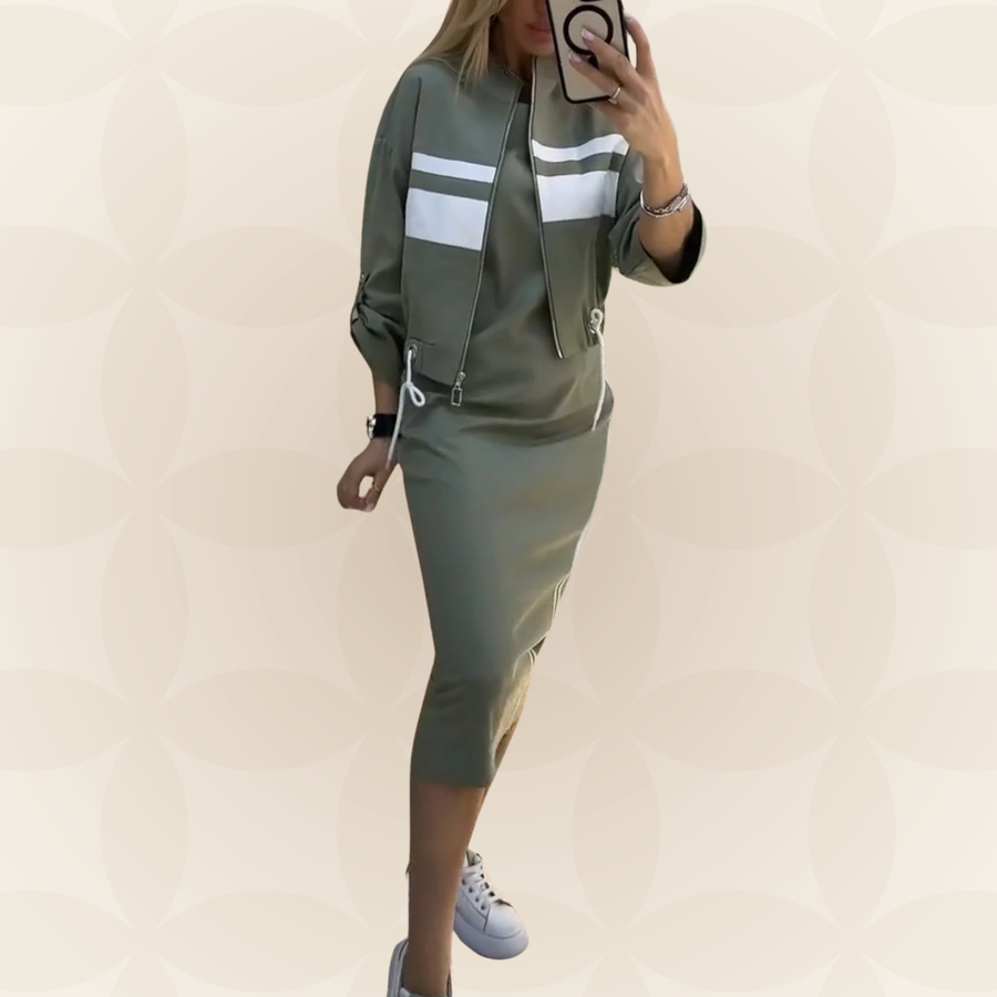 By Esmee - Casual en stijlvolle set met jurk met ronde hals en jasje voor dames