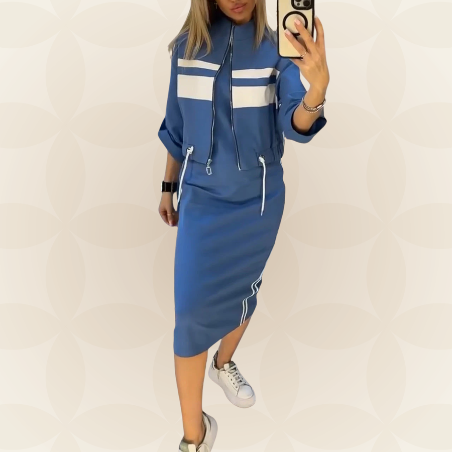 By Esmee - Casual en stijlvolle set met jurk met ronde hals en jasje voor dames