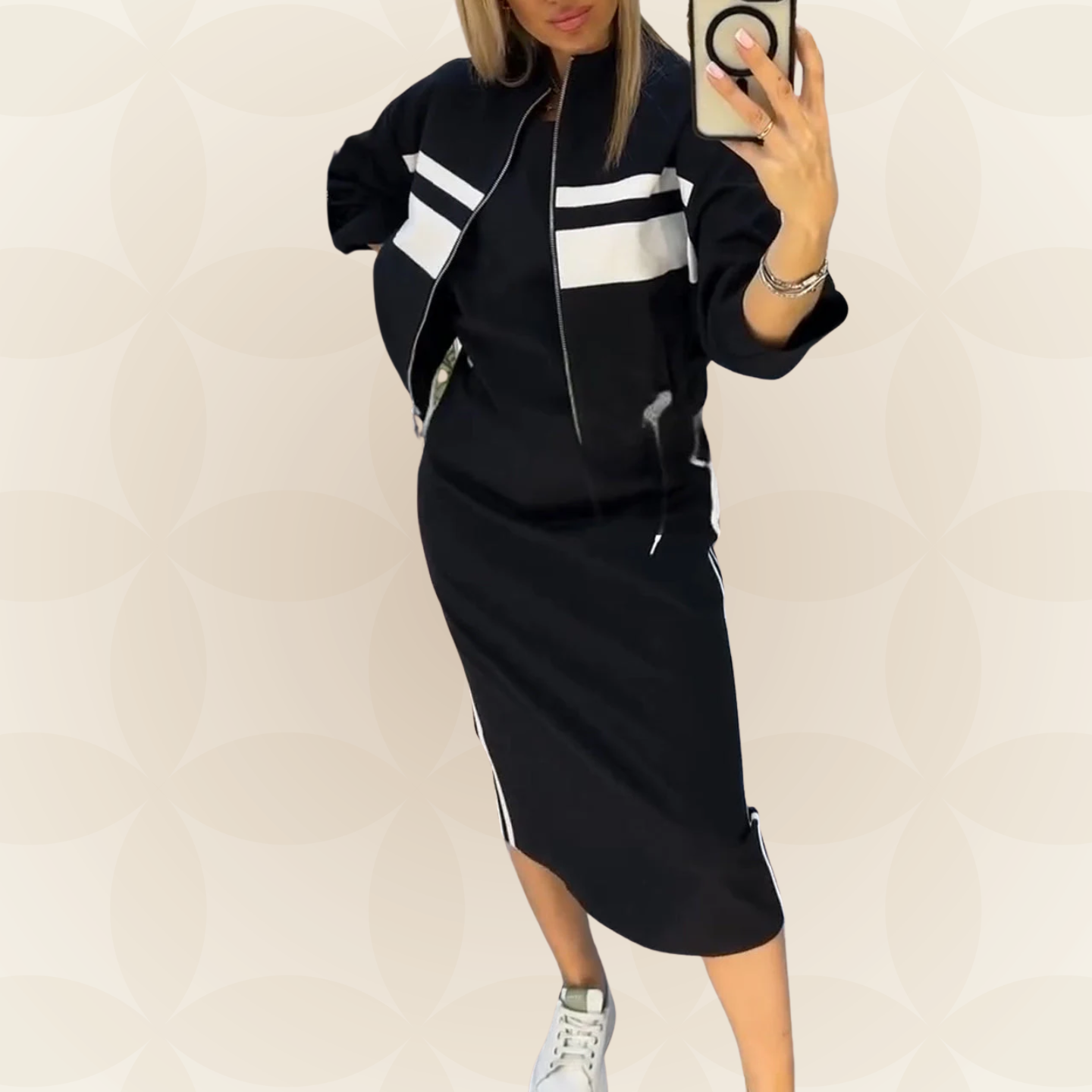 By Esmee - Casual en stijlvolle set met jurk met ronde hals en jasje voor dames