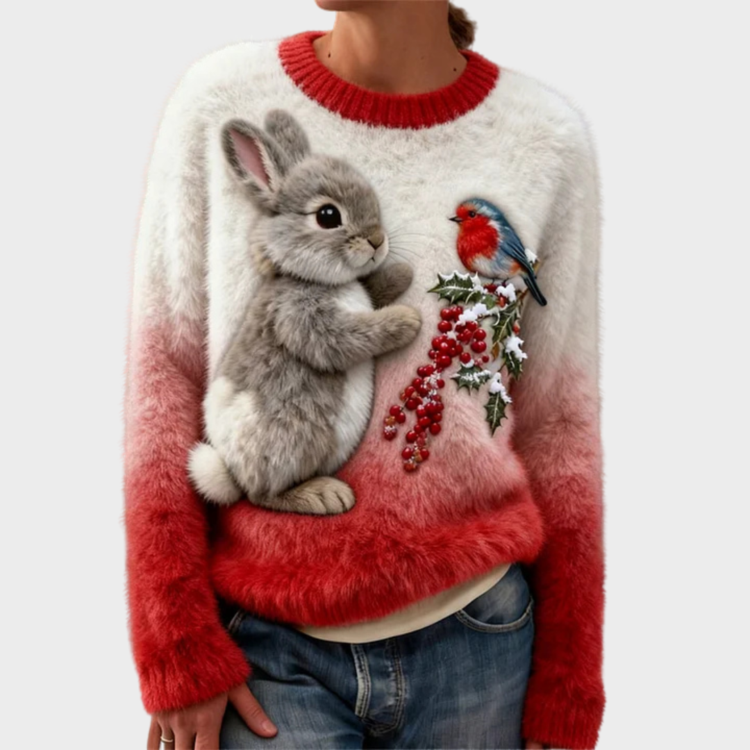 Mikkaela – Plush Christmas Jumper with Festive Rabbit