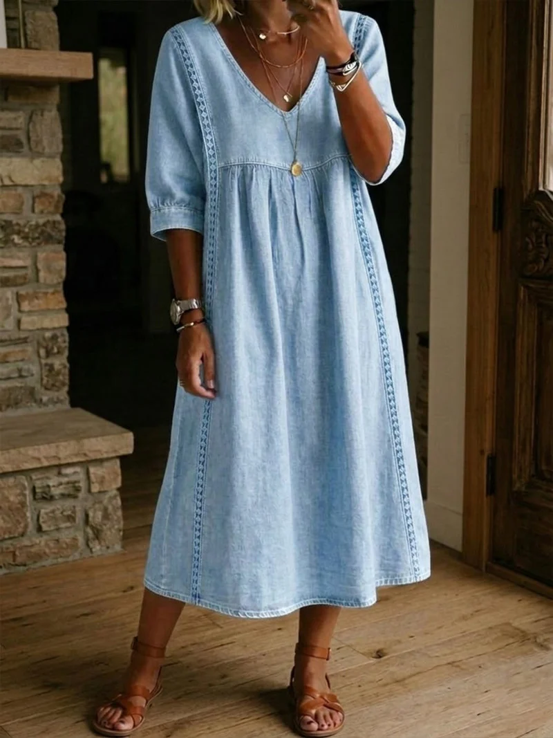 Vestido midi línea A encaje