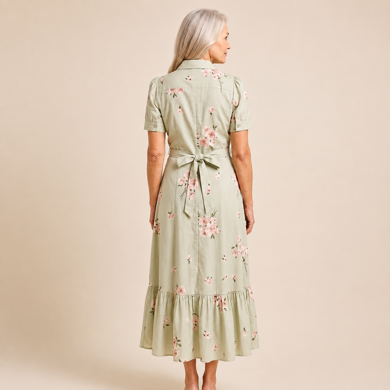 Rosalie™ Belted Rose Print Midi Shirt Dress