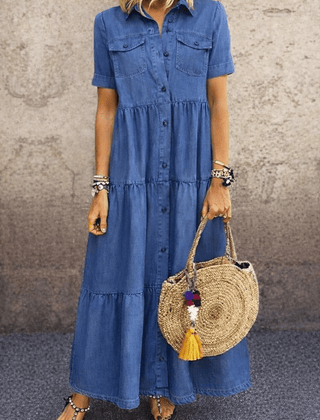 Elowen | Button-Front Denim Midi Dress - Rosalind Lane
