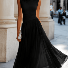 Adeline™ | Draped Cowl Neck Midi Dress - Rosalind Lane