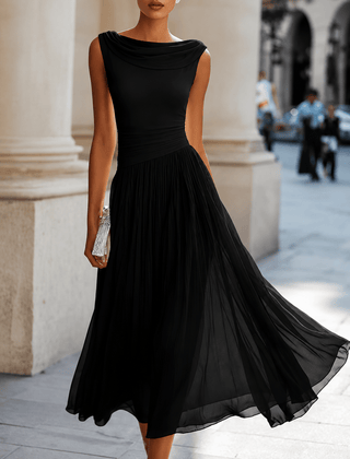 Adeline™ | Draped Cowl Neck Midi Dress - Rosalind Lane