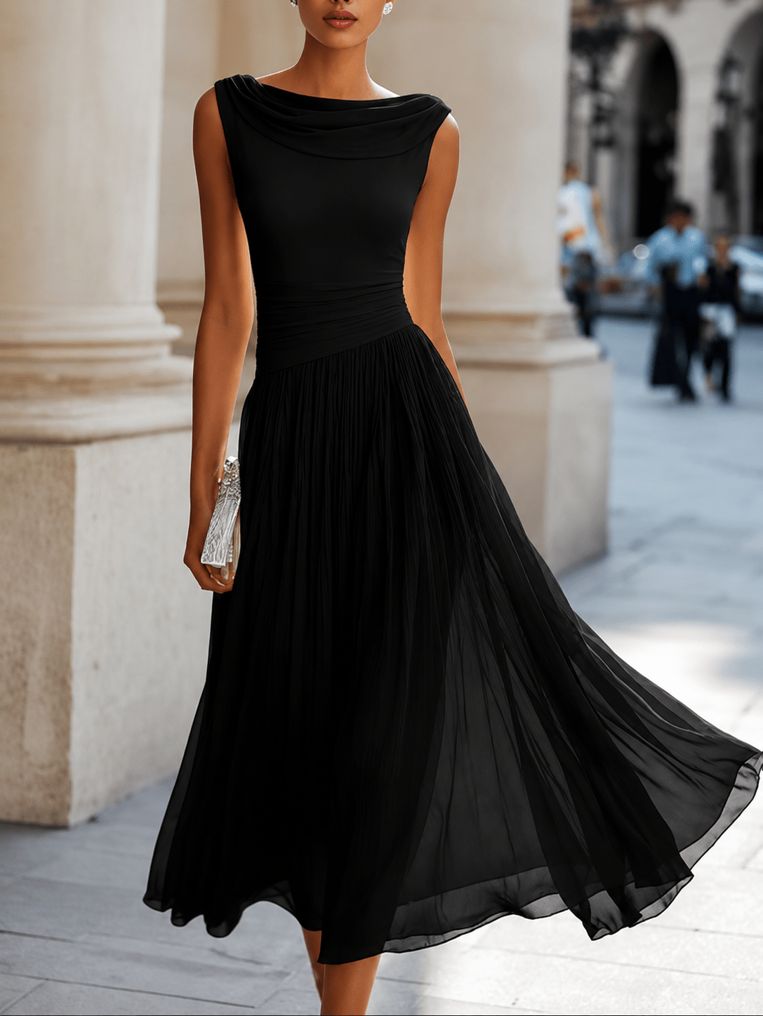Adeline™ | Draped Cowl Neck Midi Dress - Rosalind Lane
