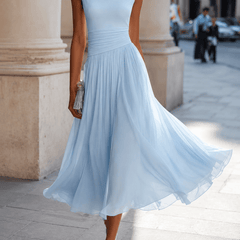 Adeline™ | Draped Cowl Neck Midi Dress - Rosalind Lane