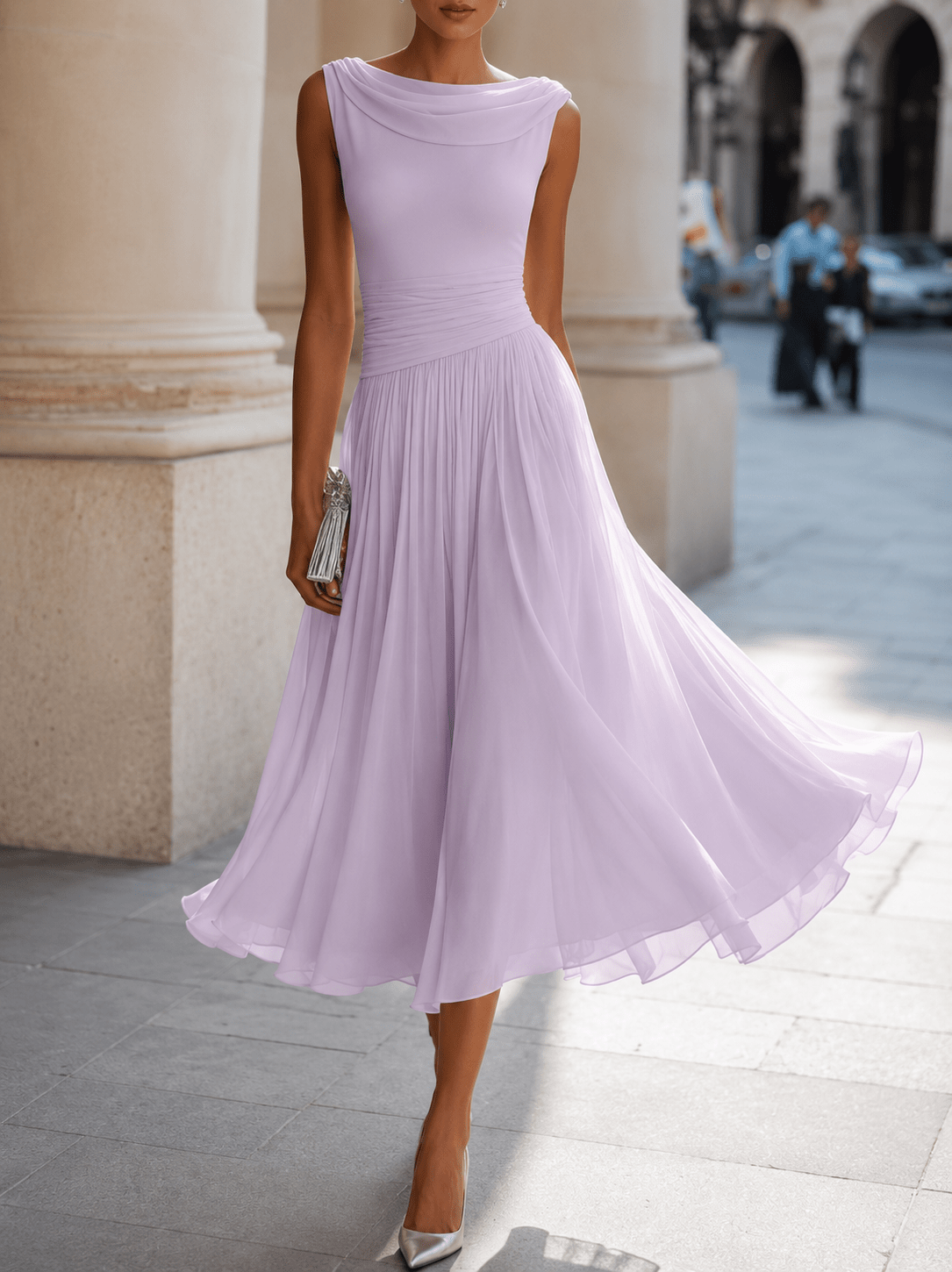 Adeline™ | Draped Cowl Neck Midi Dress - Rosalind Lane