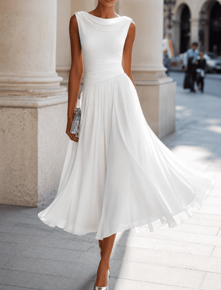 Adeline™ | Draped Cowl Neck Midi Dress - Rosalind Lane