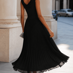 Adeline™ | Draped Cowl Neck Midi Dress - Rosalind Lane