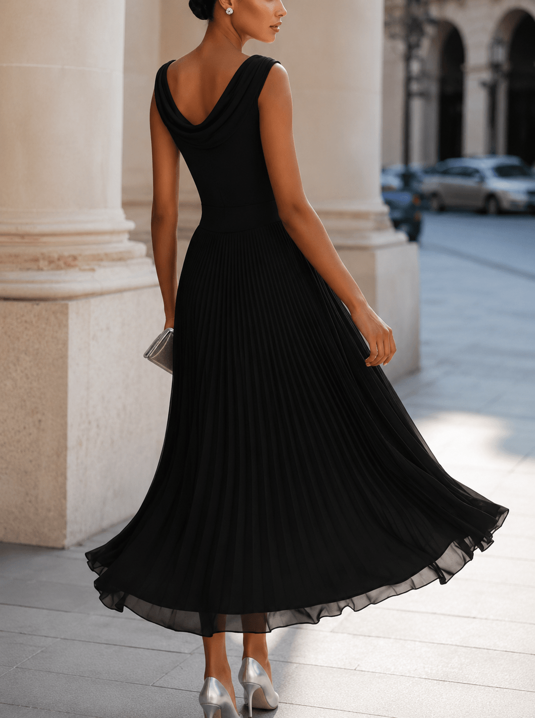 Adeline™ | Draped Cowl Neck Midi Dress - Rosalind Lane