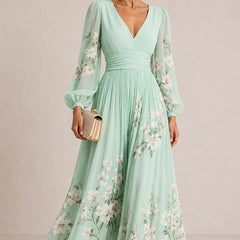 Marielle™ | Floral V-Neck Midi Dress - Rosalind Lane
