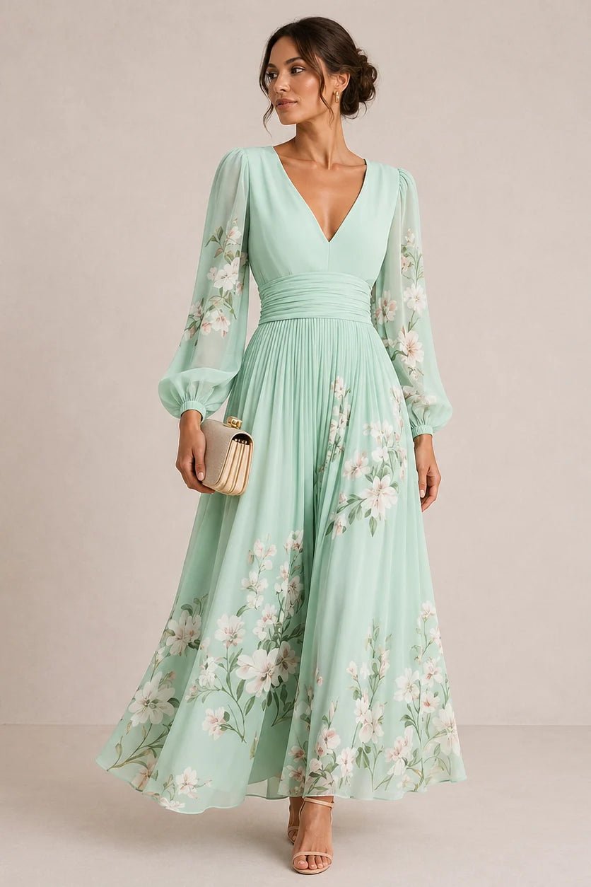 Marielle™ | Floral V-Neck Midi Dress - Rosalind Lane