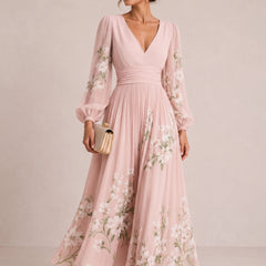 Marielle™ | Floral V-Neck Midi Dress - Rosalind Lane