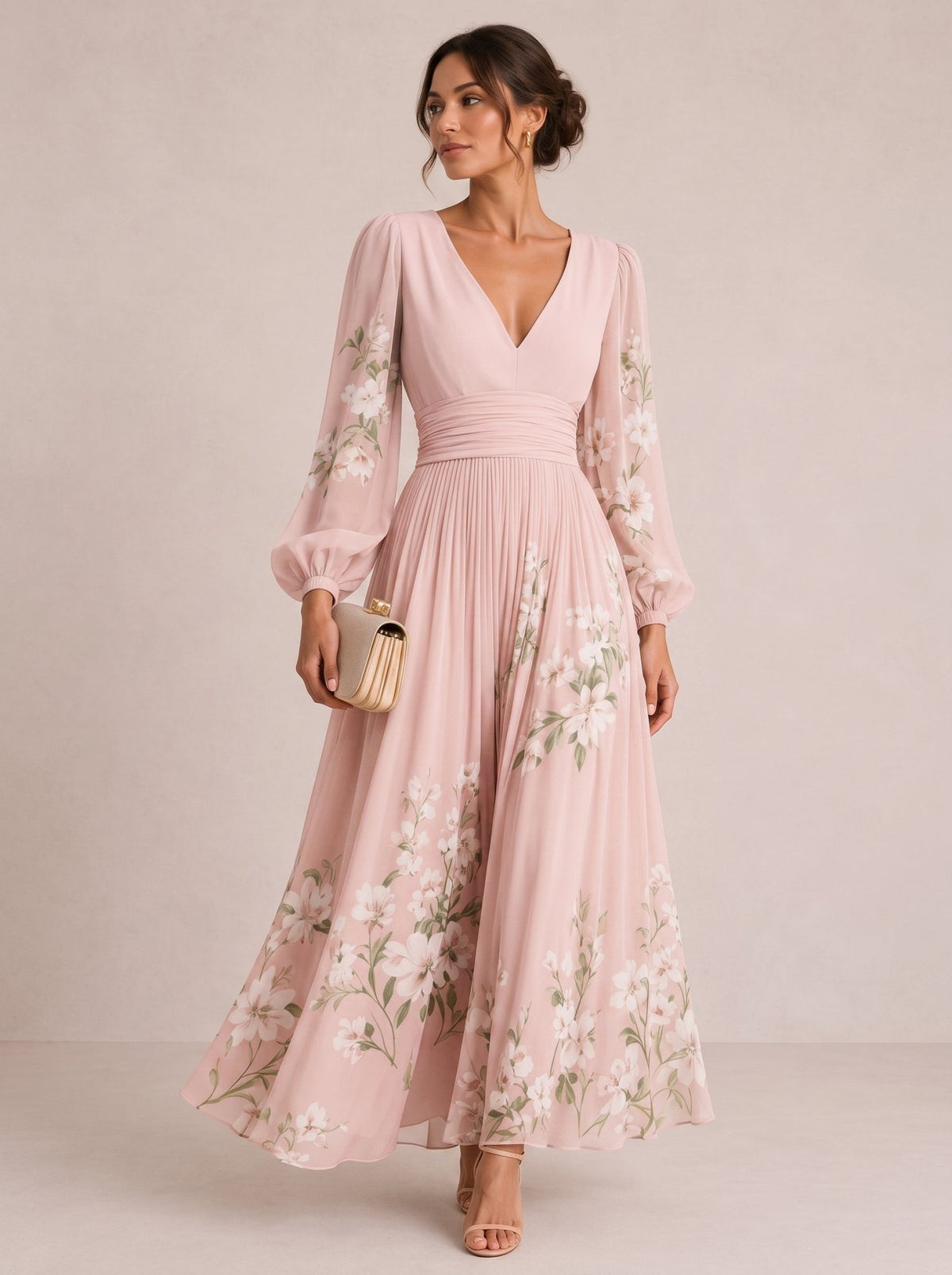 Marielle™ | Floral V-Neck Midi Dress - Rosalind Lane