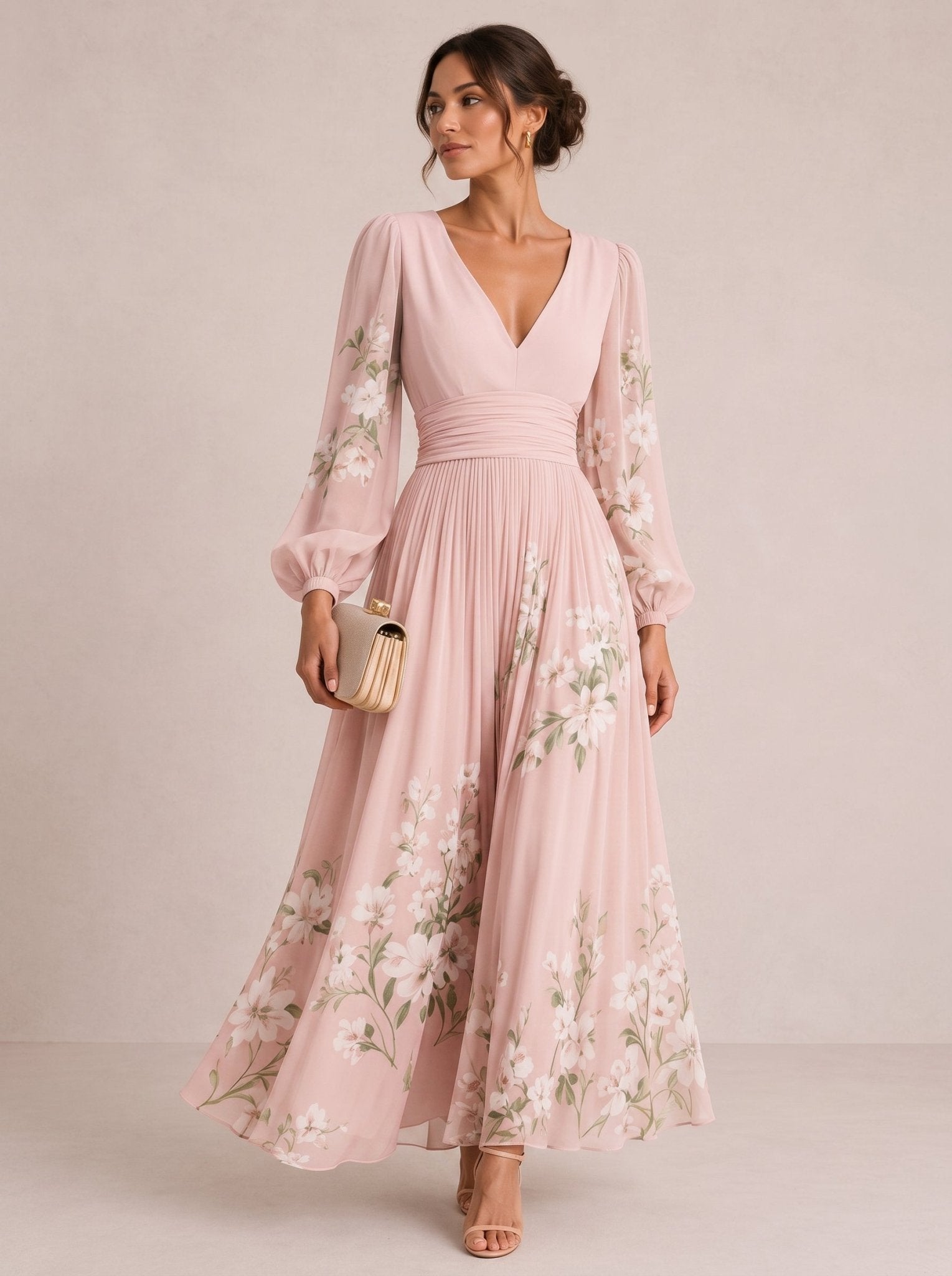 Marielle™ | Floral V-Neck Midi Dress - Rosalind Lane