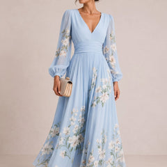 Marielle™ | Floral V-Neck Midi Dress - Rosalind Lane