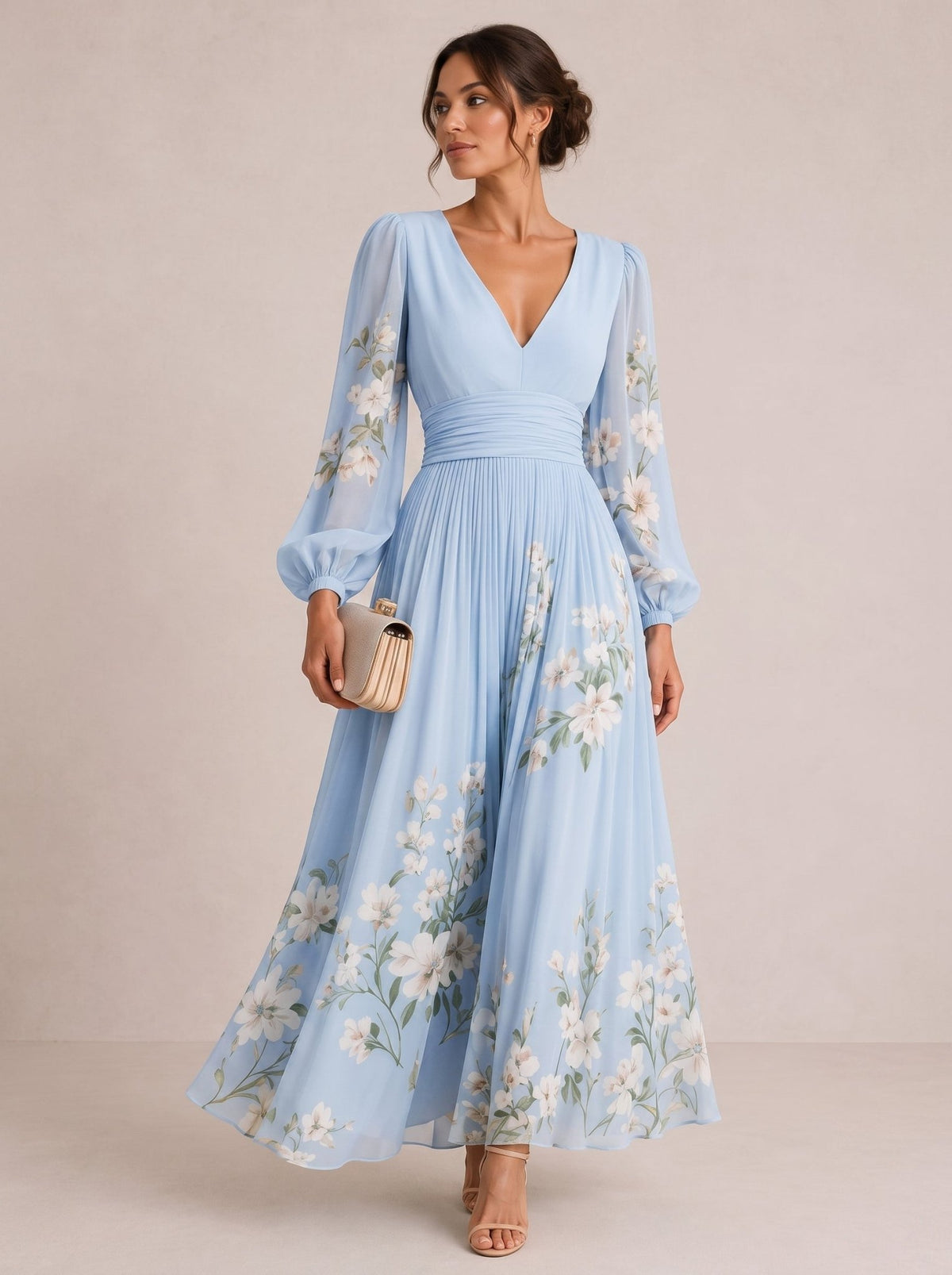 Marielle™ | Floral V-Neck Midi Dress - Rosalind Lane