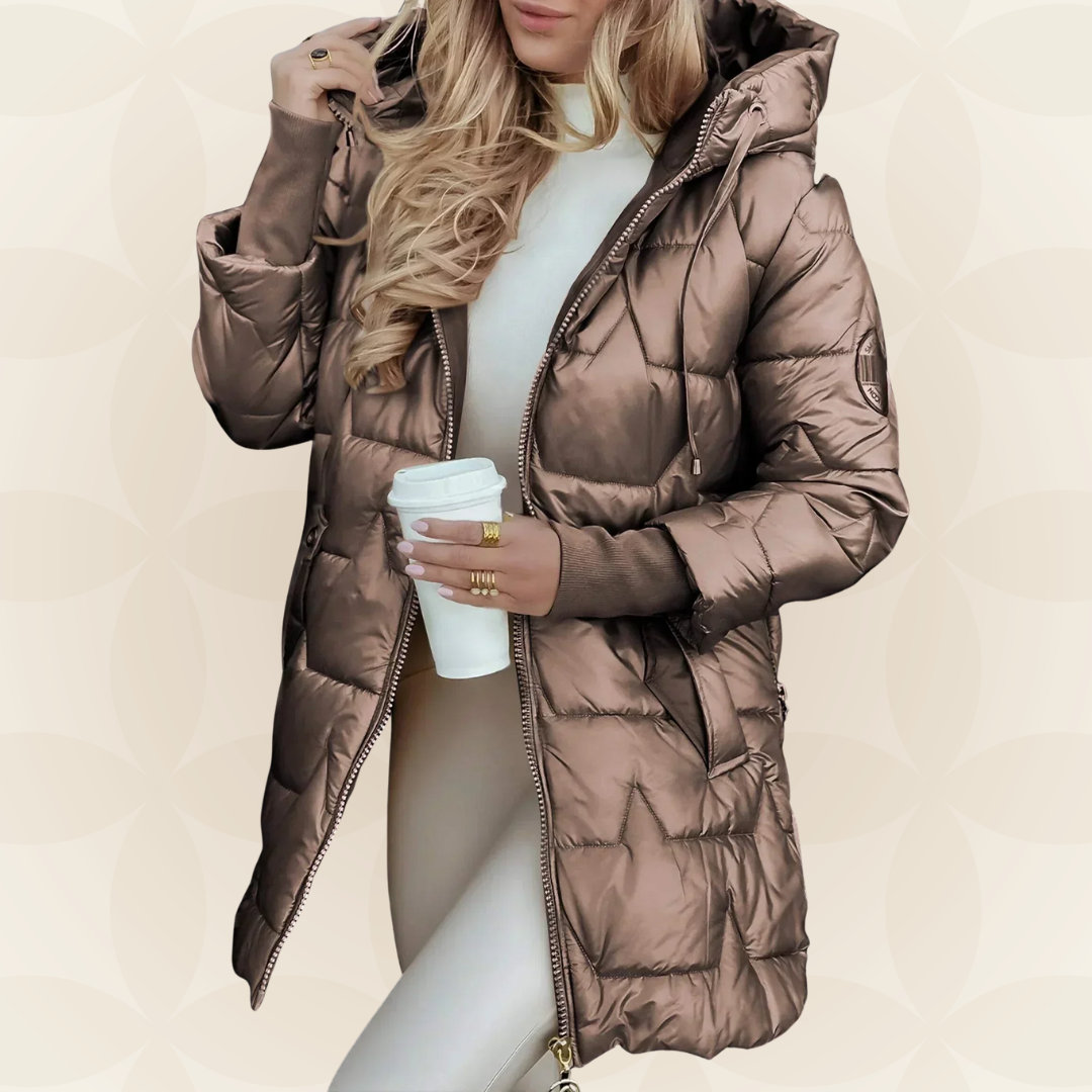 Noor – Glanzende winterjas met capuchon