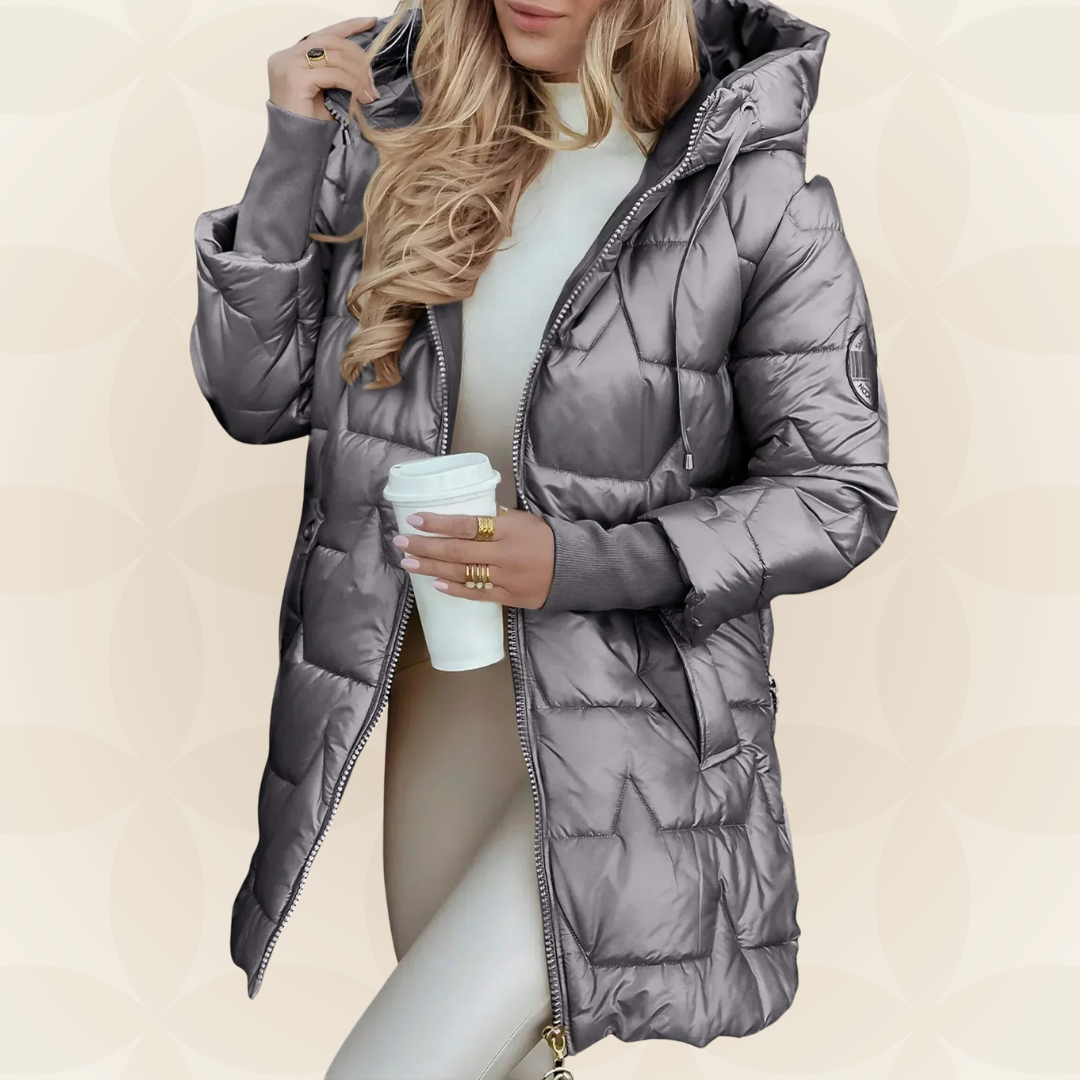 Noor – Glanzende winterjas met capuchon
