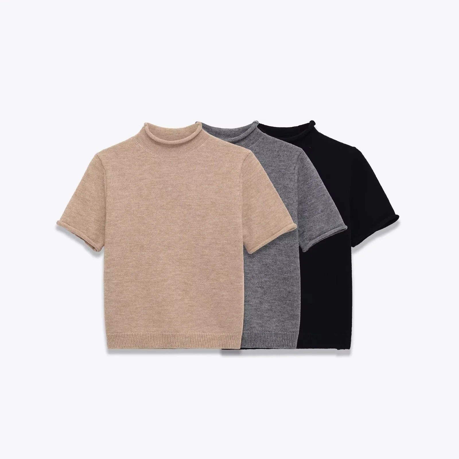 SHORT SLEEVE MOCK NECK KNIT TOP