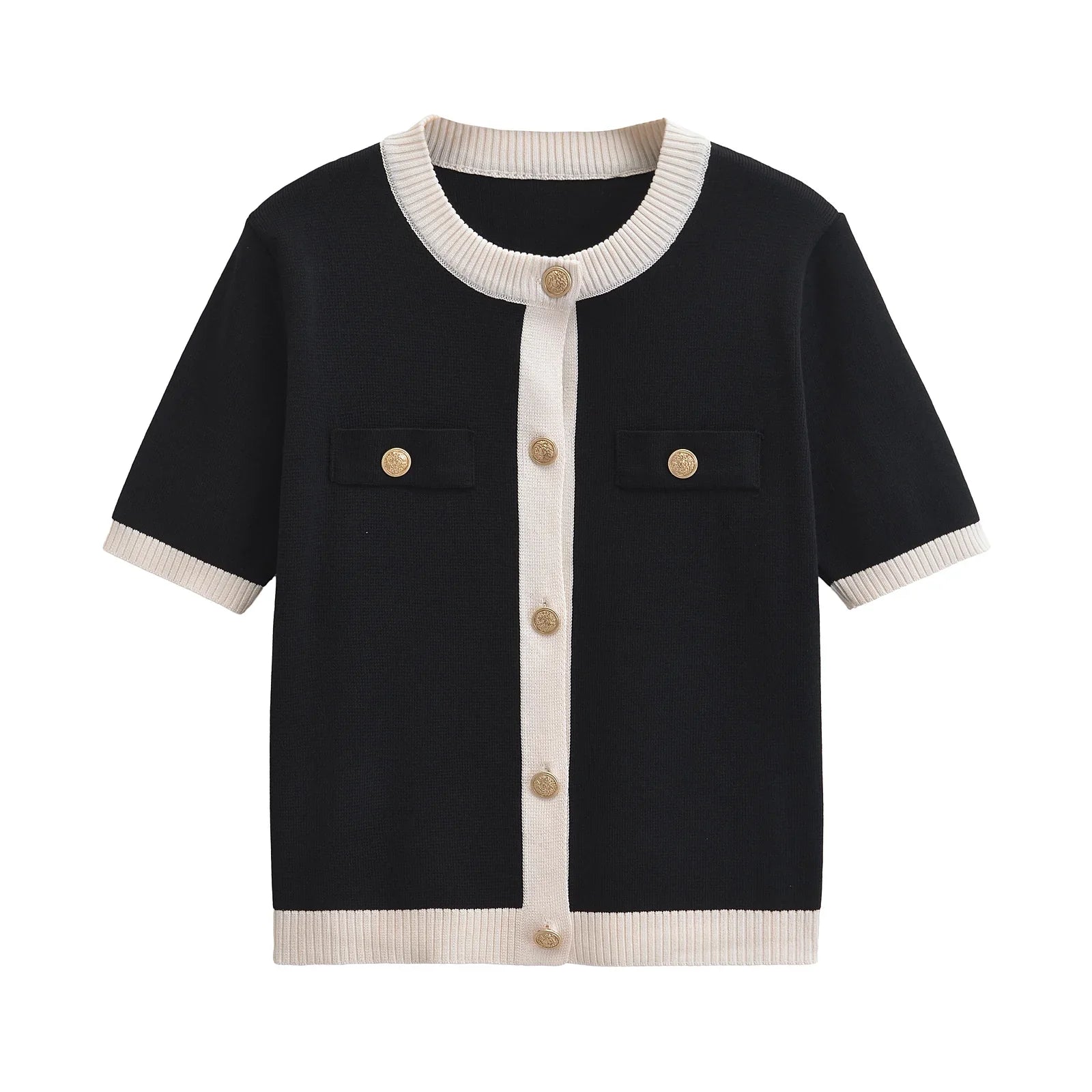 CONTRAST TRIM SHORT SLEEVE CARDIGAN