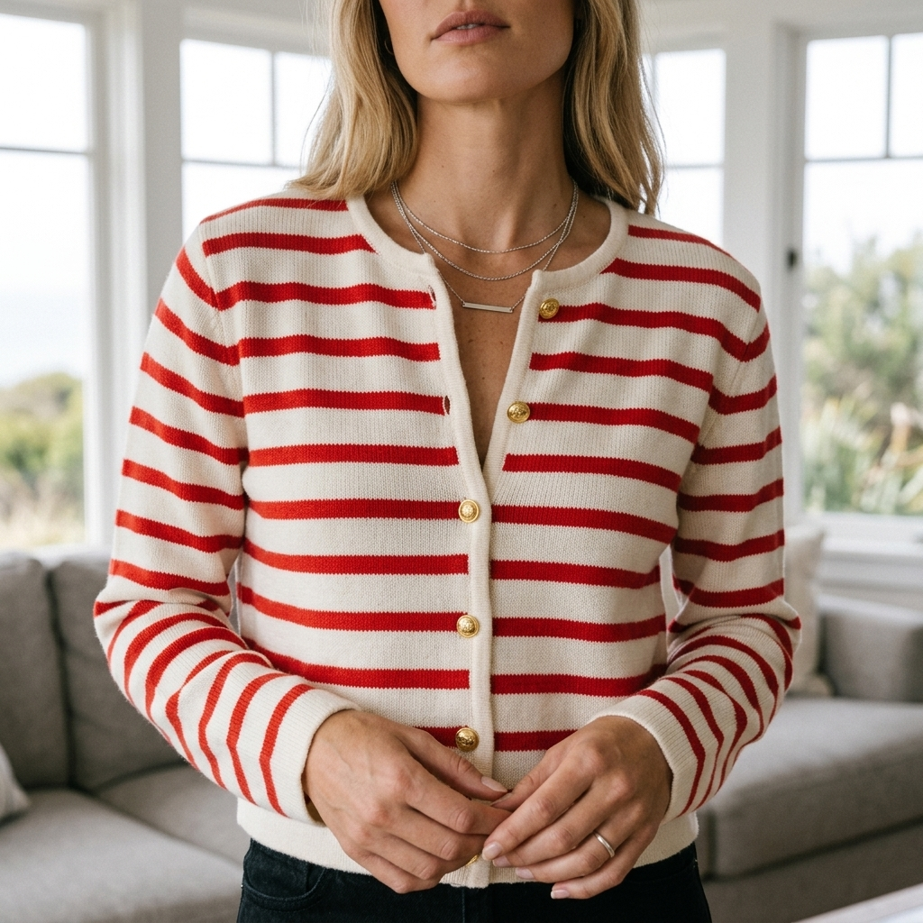 STRIPED BUTTON KNIT CARDIGAN