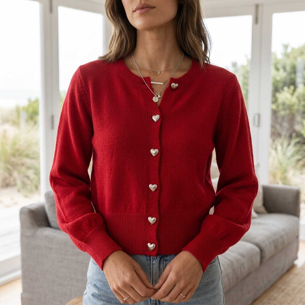 HEART BUTTON CROPPED CARDIGAN