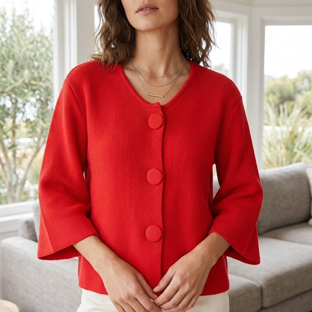 WIDE SLEEVE BUTTON FRONT KNIT JACKET