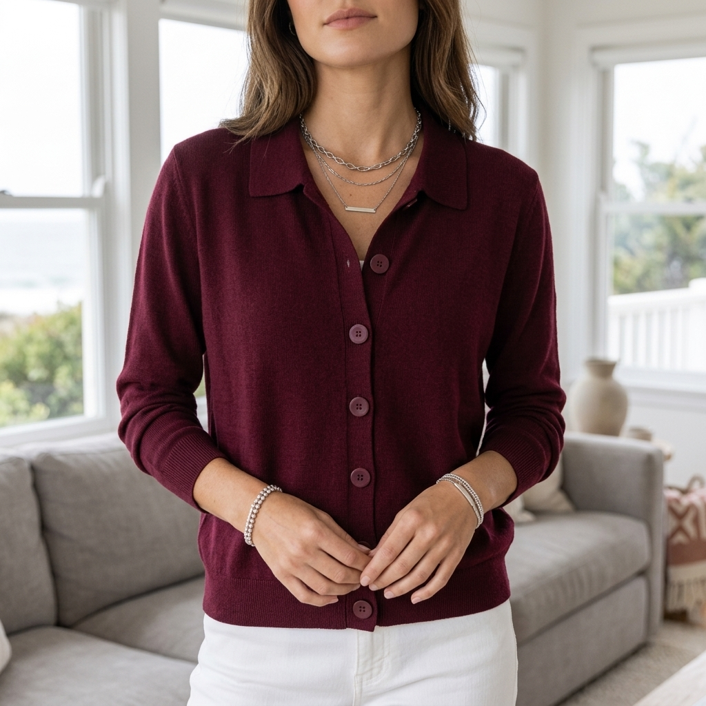 COLLARED BUTTON KNIT CARDIGAN