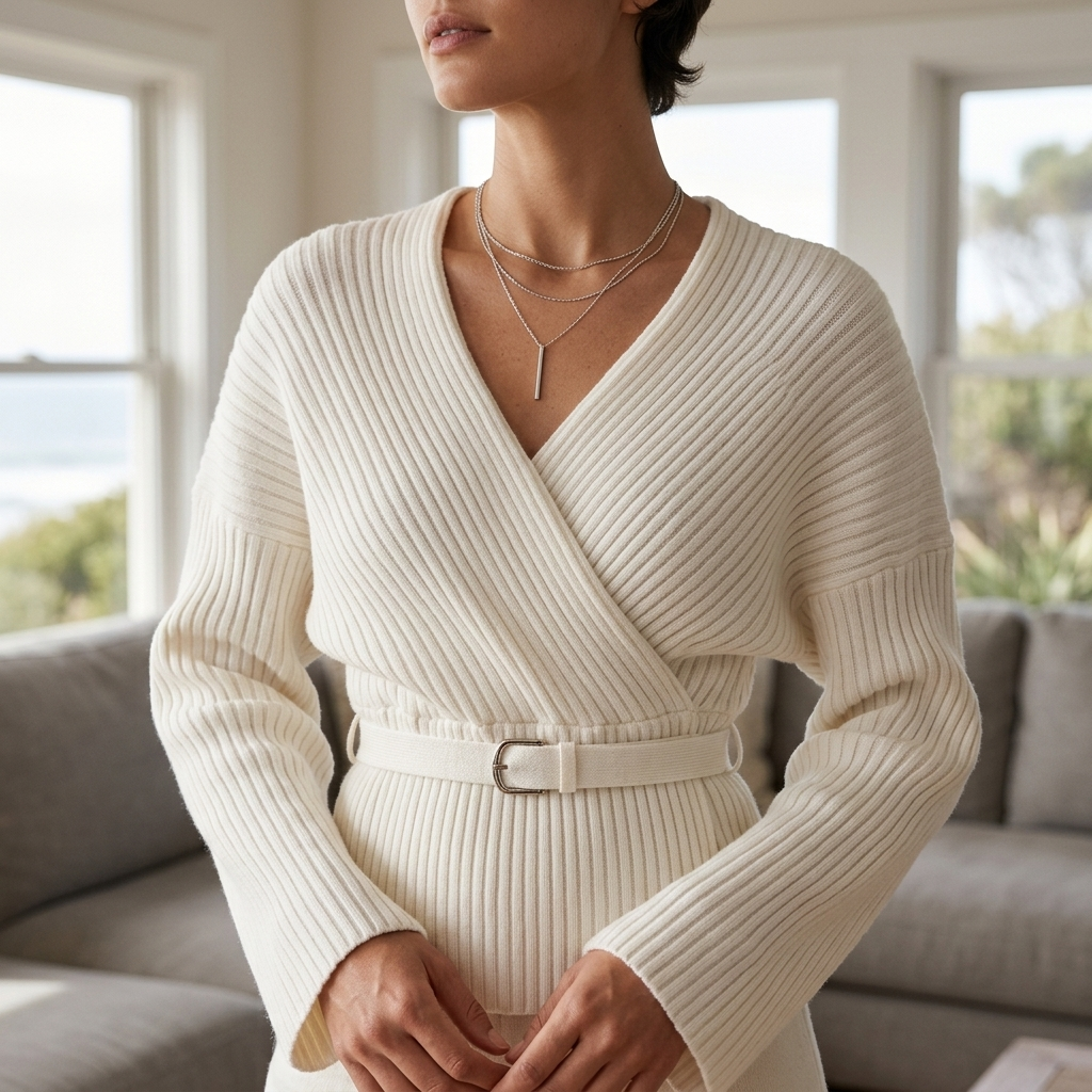 BELTED WRAP KNIT TOP