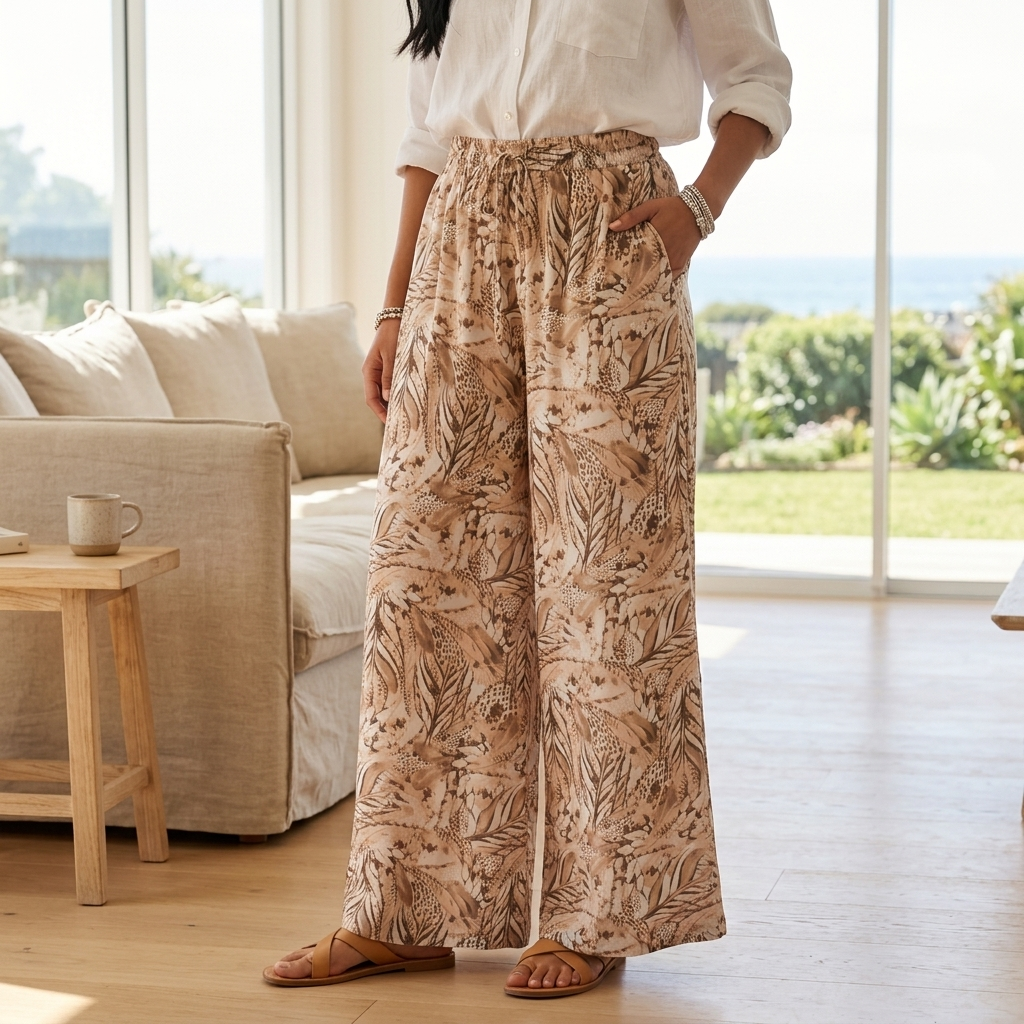 Avianna Pants - Paper Bag High Waisted Wide Leg Pants in Floral Print