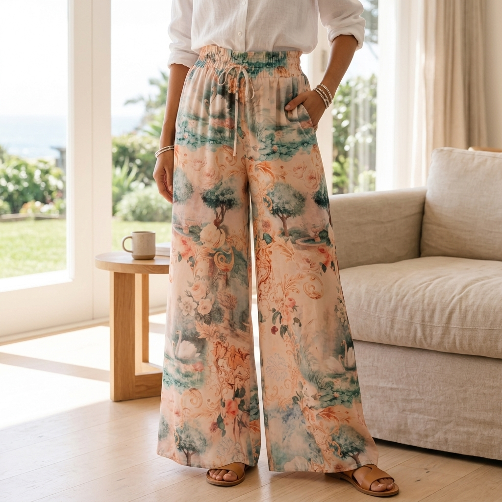 Avianna Pants - Paper Bag High Waisted Wide Leg Pants in Floral Print