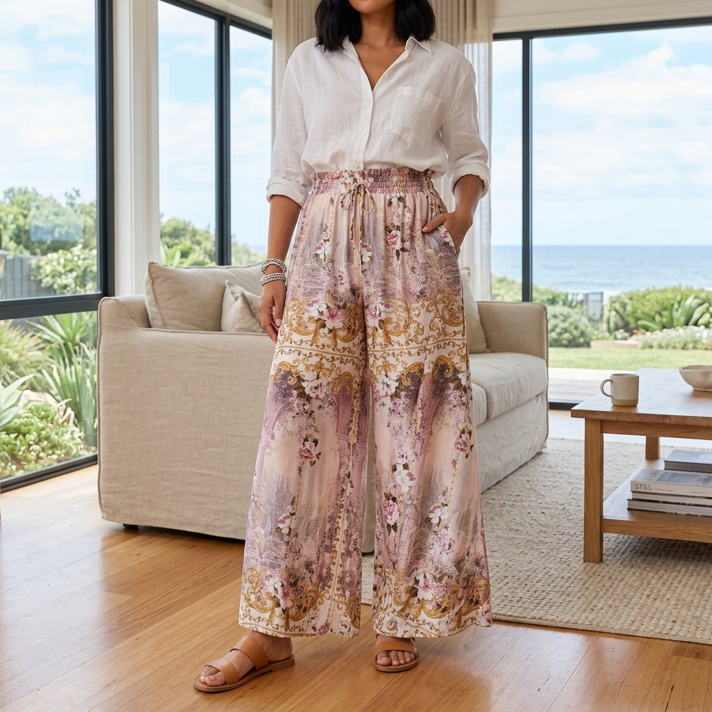 Avianna Pants - Paper Bag High Waisted Wide Leg Pants in Floral Print