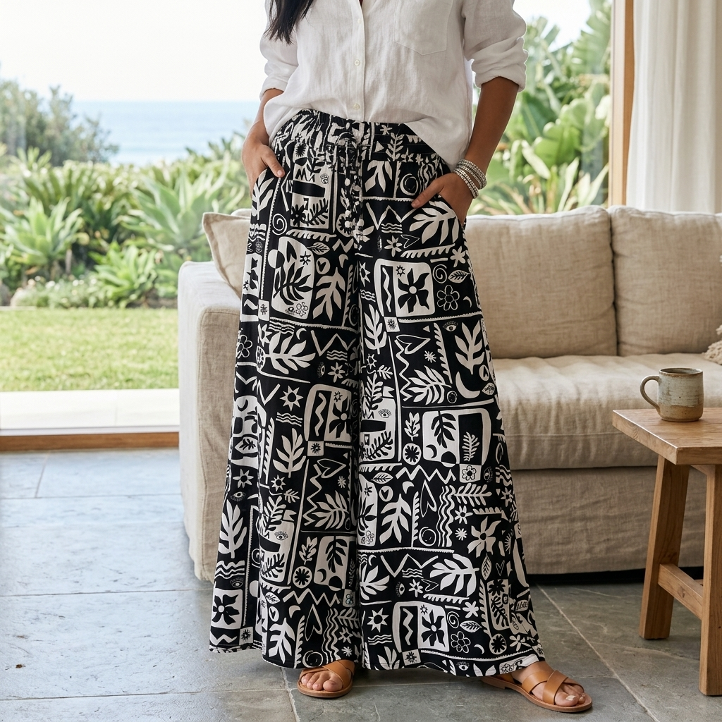 Avianna Pants - Paper Bag High Waisted Wide Leg Pants in Floral Print