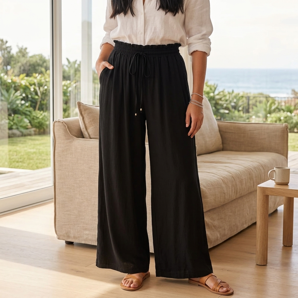 Avianna Pants - Paper Bag High Waisted Wide Leg Pants in Floral Print