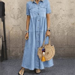 Elowen | Button-Front Denim Midi Dress - Rosalind Lane