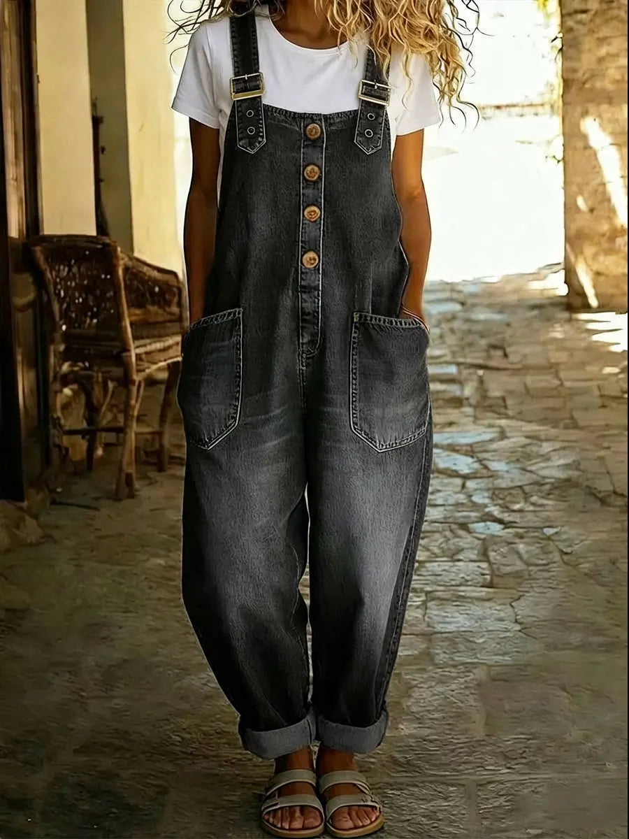 Women's Denim Jumpsuit Sleeveless Wide Leg Baggy Jean Overalls Casual Romper