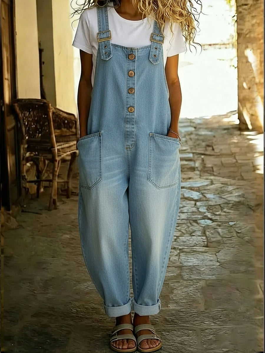 Women's Denim Jumpsuit Sleeveless Wide Leg Baggy Jean Overalls Casual Romper