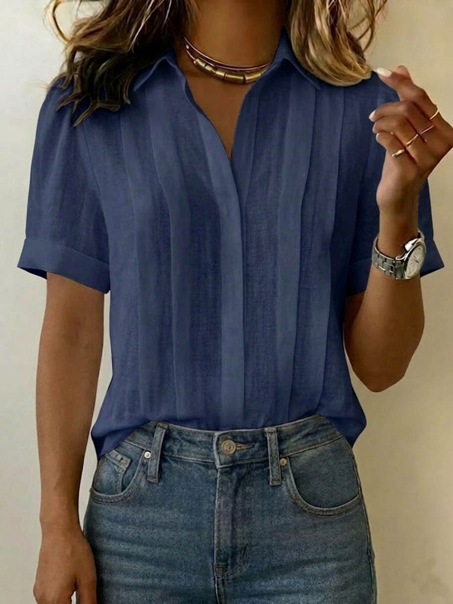 Women's Linen Blouse V Neck Short Sleeve Casual Shirt