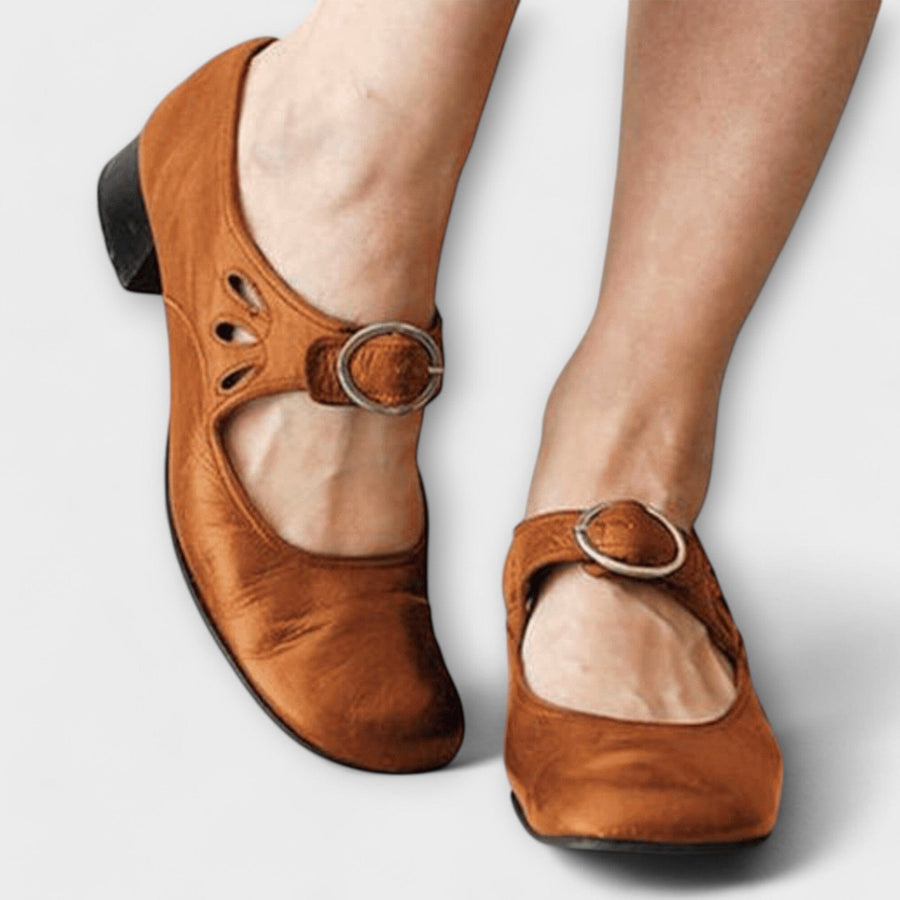 Leather Sandals Women's Elegant Comfort Cushioned Sole Summer Buckle Shoes